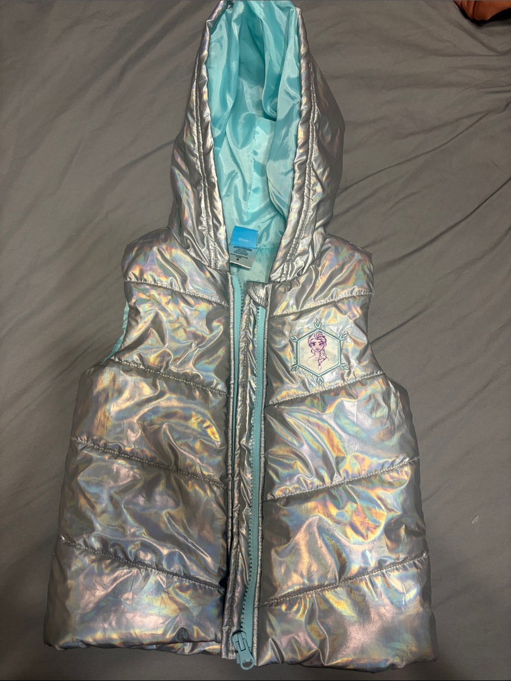 Disney frozen Silver Hooded Puffer Vest with Light Blue Lining